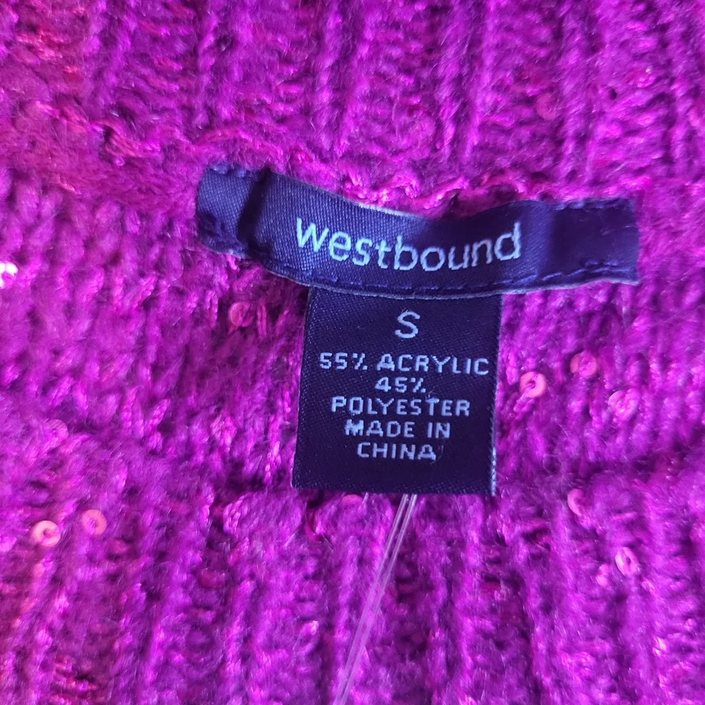 Westbound Metallic Fuchia Sweater With Scarf, Womens‎ Size S NWTS